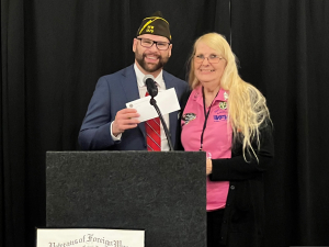 Army Veteran John Gist. Member of Board of Directors accepted donations on behalf of Foxhole from Michigan VFW and Michigan VFW Auxiliary.